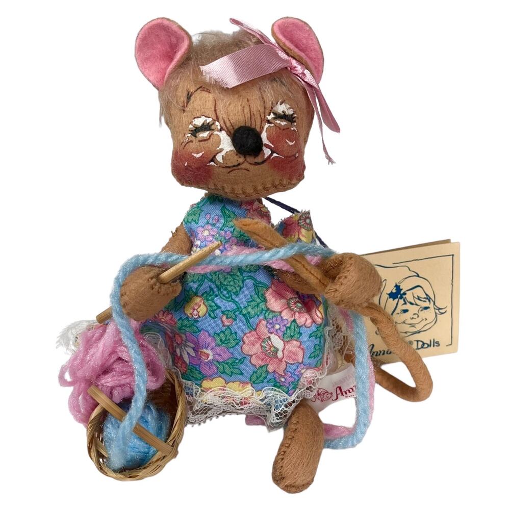 Annalee Knitting Mouse Mobility Doll 6" Dress Tail 1 Knit Needle Yarn Sewing Vtg
